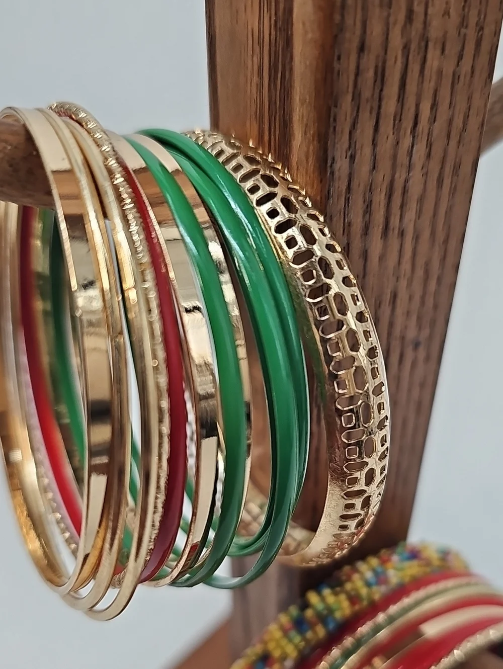 24 Colorful Bangles Bundle Red Green Faux Gold & Multicolored Bracelets